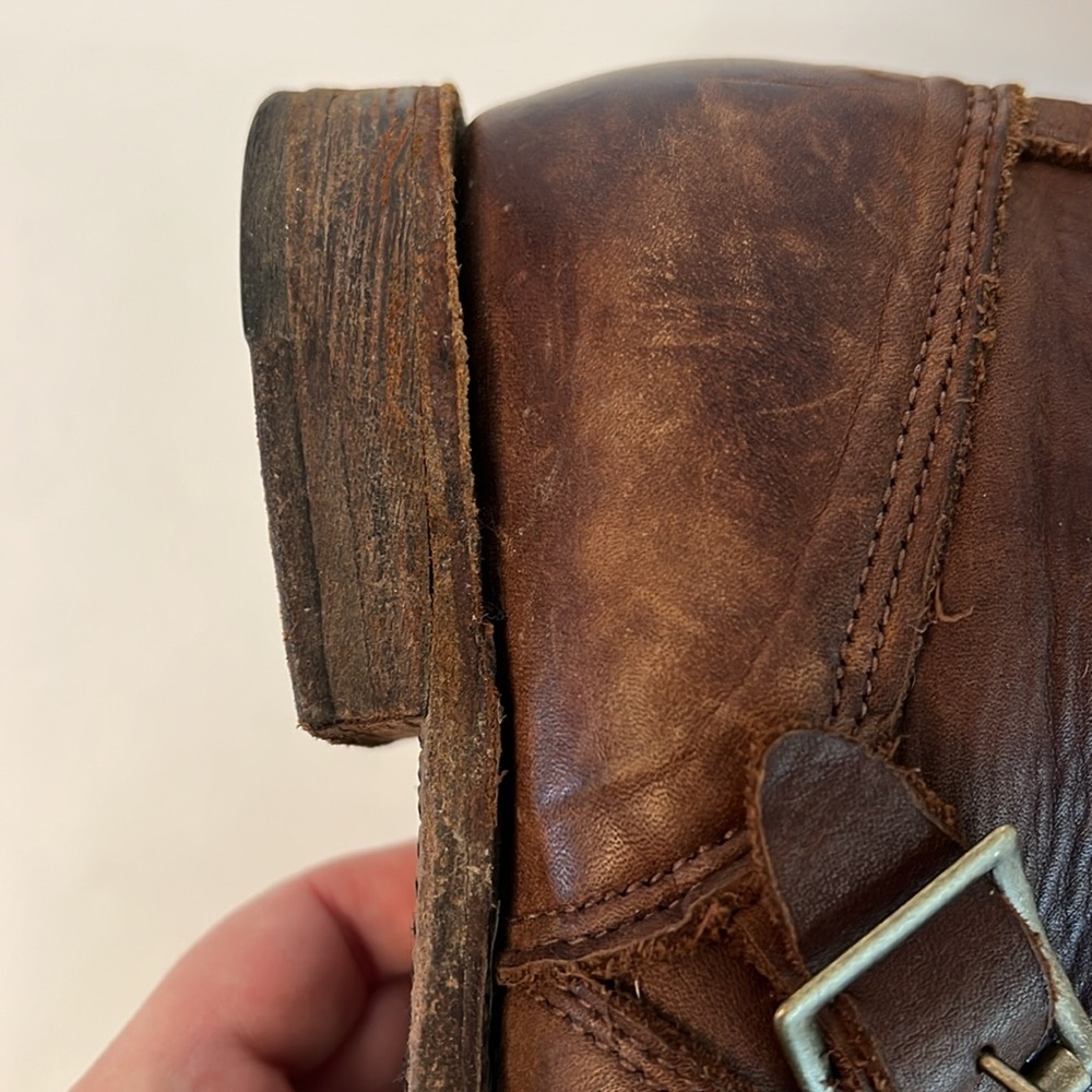 VINTAGE SHOE COMPANY WOMENS SHORT LEATHER BIKER RIDING BOOTS BROWN 7.5 - Picture 12 of 17